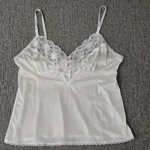 Ashley Taylor Ivory Satin Lace Trim Camisole Top Lingerie Y2K Romantic Size L